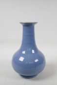 A Chinese blue crackleglaze vase with ribbed neck, 9" high