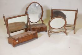 Four C19th mahogany swing toilet mirrors, A/F, largest 20" x 20"