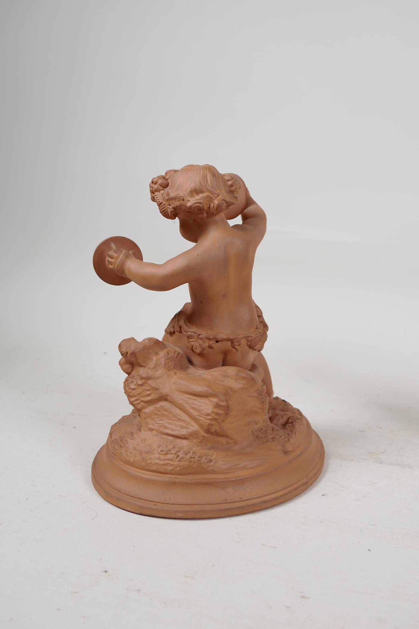 A mid C20th Watcombe pottery terracotta figure of a putti playing cymbals, together with a Beswick - Image 4 of 8