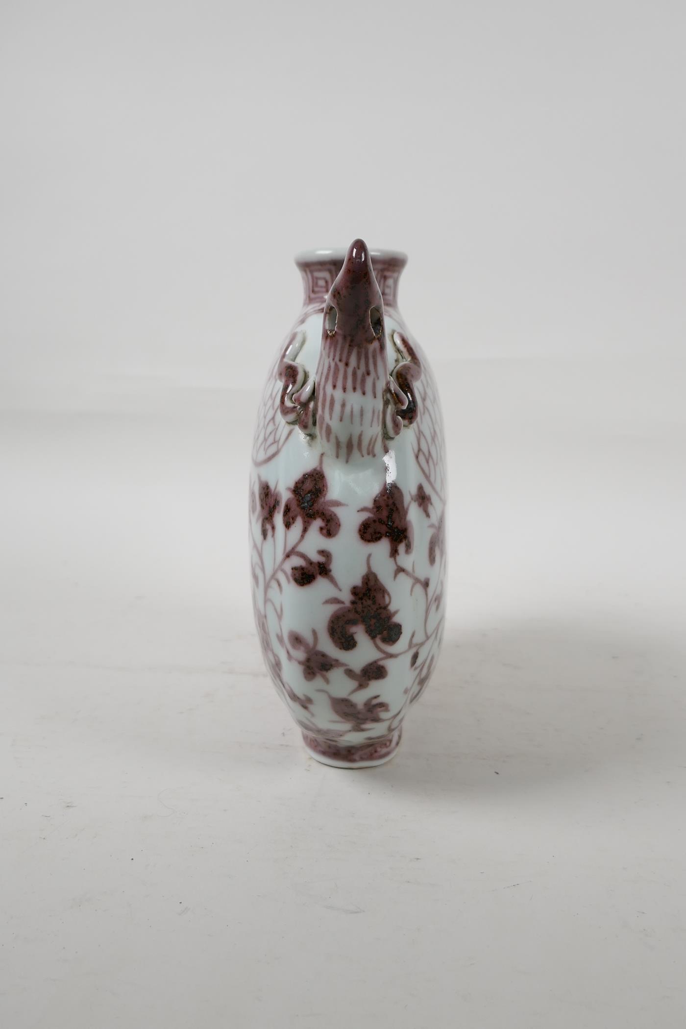 A Chinese red and white porcelain phoenix pourer, 7" high - Image 3 of 6