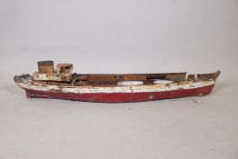 A late C19th/early C20th scratch built painted iron steam boat, A/F, 44" long