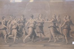 After Giulio Romano, Apollo dancing with the muses, an C18th/C19th French engraving, published by