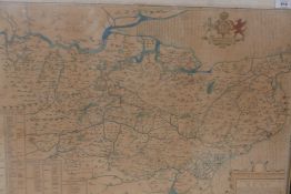 A New Description of Kent, after Phil Symonson, printed by P. Stout, a hand coloured restrike map on
