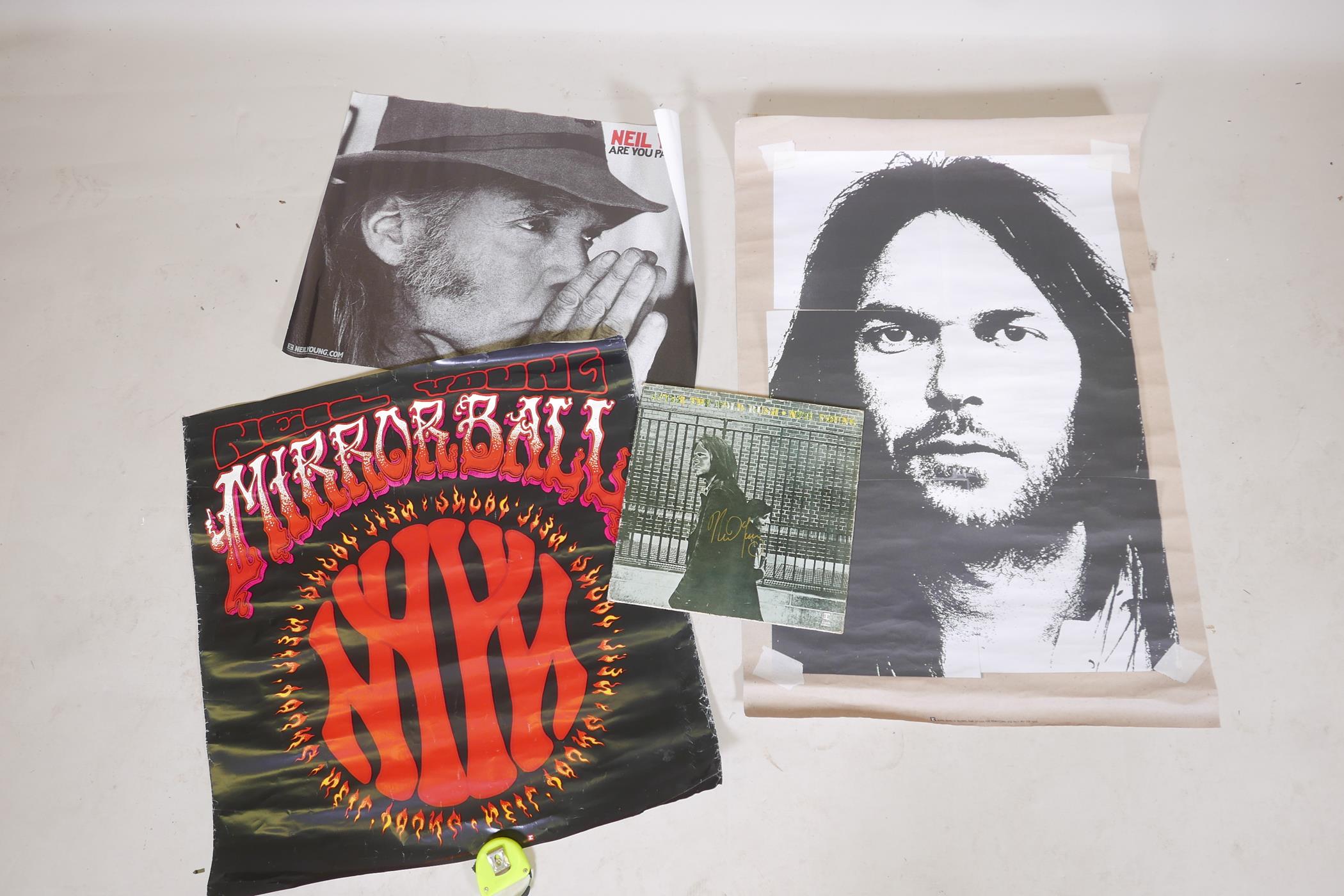 'After the Gold Rush' 12" vinyl, the cover signed by Neil Young, with three Neil Young posters
