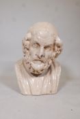 A crackle glazed pottery lifesize bust of Plato, 18" high