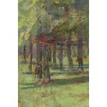 View of a sunlit woodland, inscribed on frame plaque 'Clara Southern', oil on board, 10" x 8"