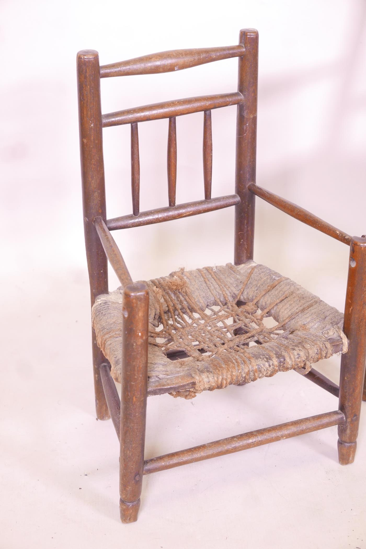 A child's William Morris style rush seated elbow chair, and another smaller - Image 3 of 3