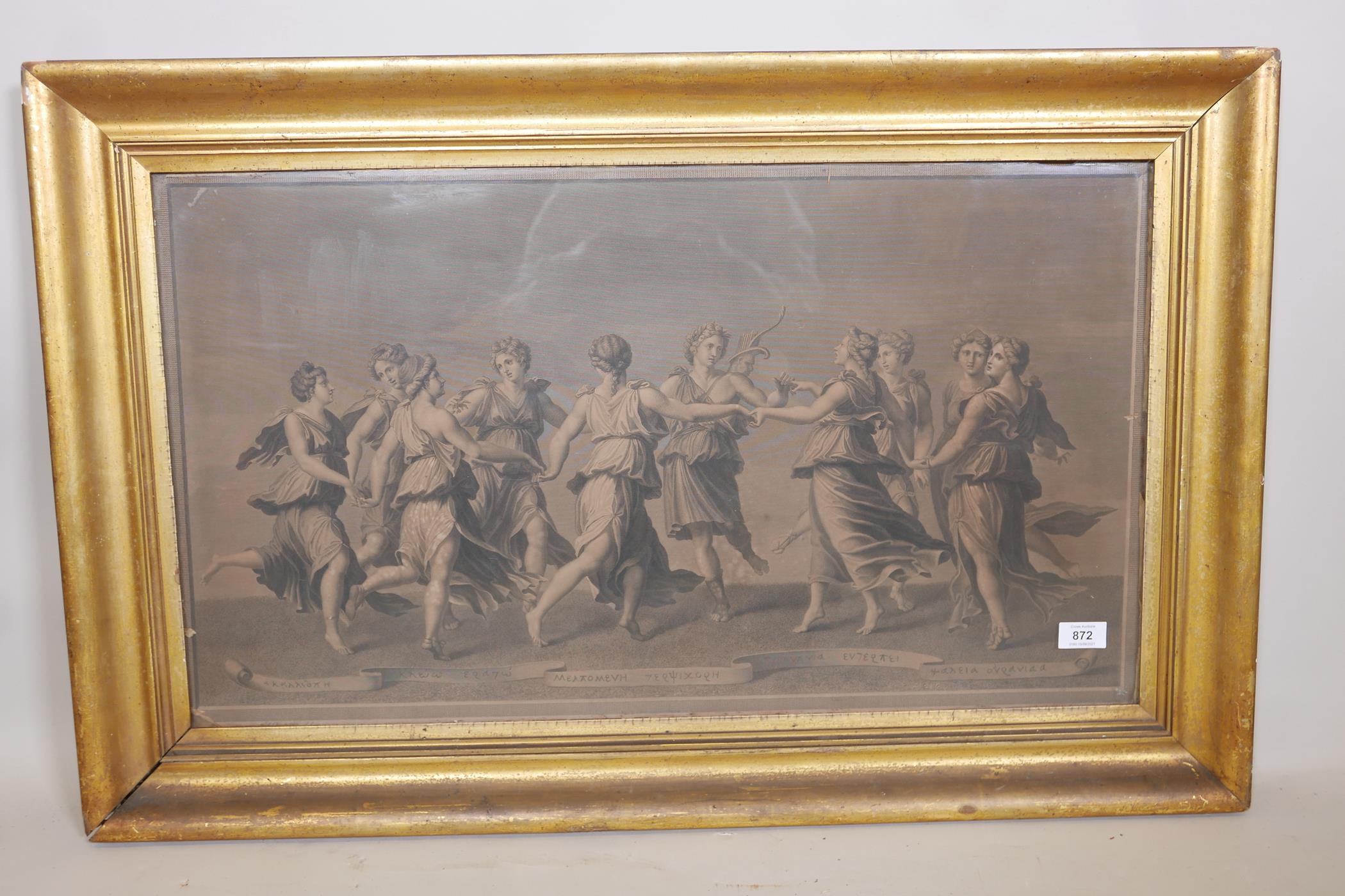 After Giulio Romano, Apollo dancing with the muses, an C18th/C19th French engraving, published by - Image 2 of 5