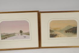 A pair of C19th Highland loch scenes, watercolours, 9½" x 6½"