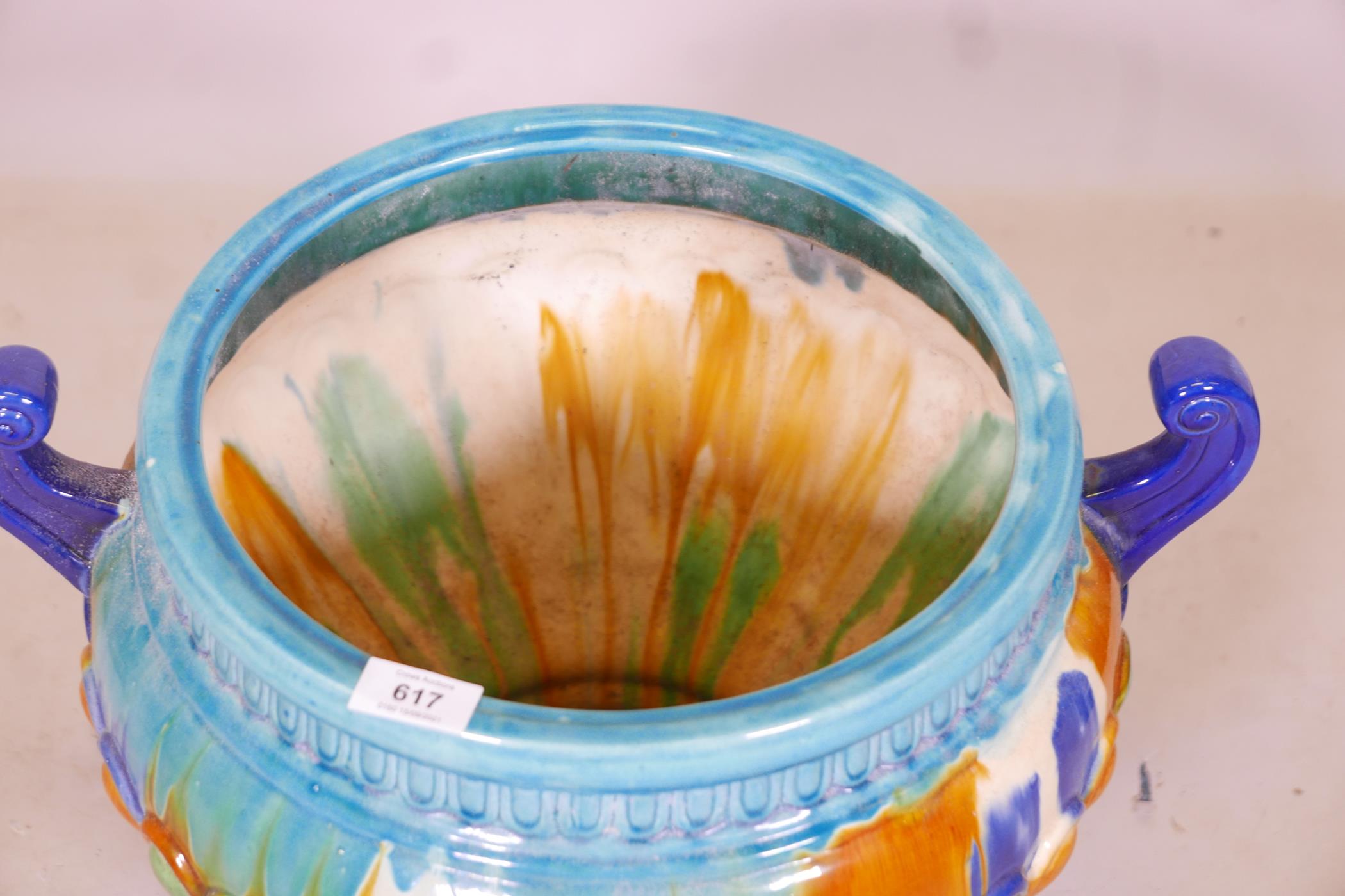 A Majolica urn shaped jardiniere, 18" diameter, 14" high - Image 3 of 4