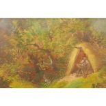 Attributed to Thomas Creswick, oil on millboard, bears label verso, 'The Woodcutter's Hut', signed