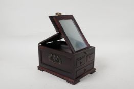 A Chinese hardwood vanity/jewellery box, 5½" x 7" x 4" high