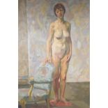 Virginia Gray, mid C20th, life study, oil on canvas unframed, signed verso, 24" x 36"