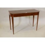 A C19th inlaid mahogany D shaped side table, 38" x 18" x 27"