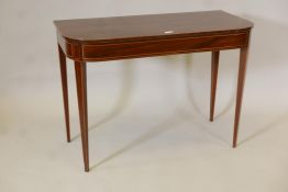 A C19th inlaid mahogany D shaped side table, 38" x 18" x 27"
