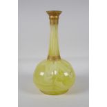An early C20th Bohemian yellow swirled glass vase, with gilt details, 11" high