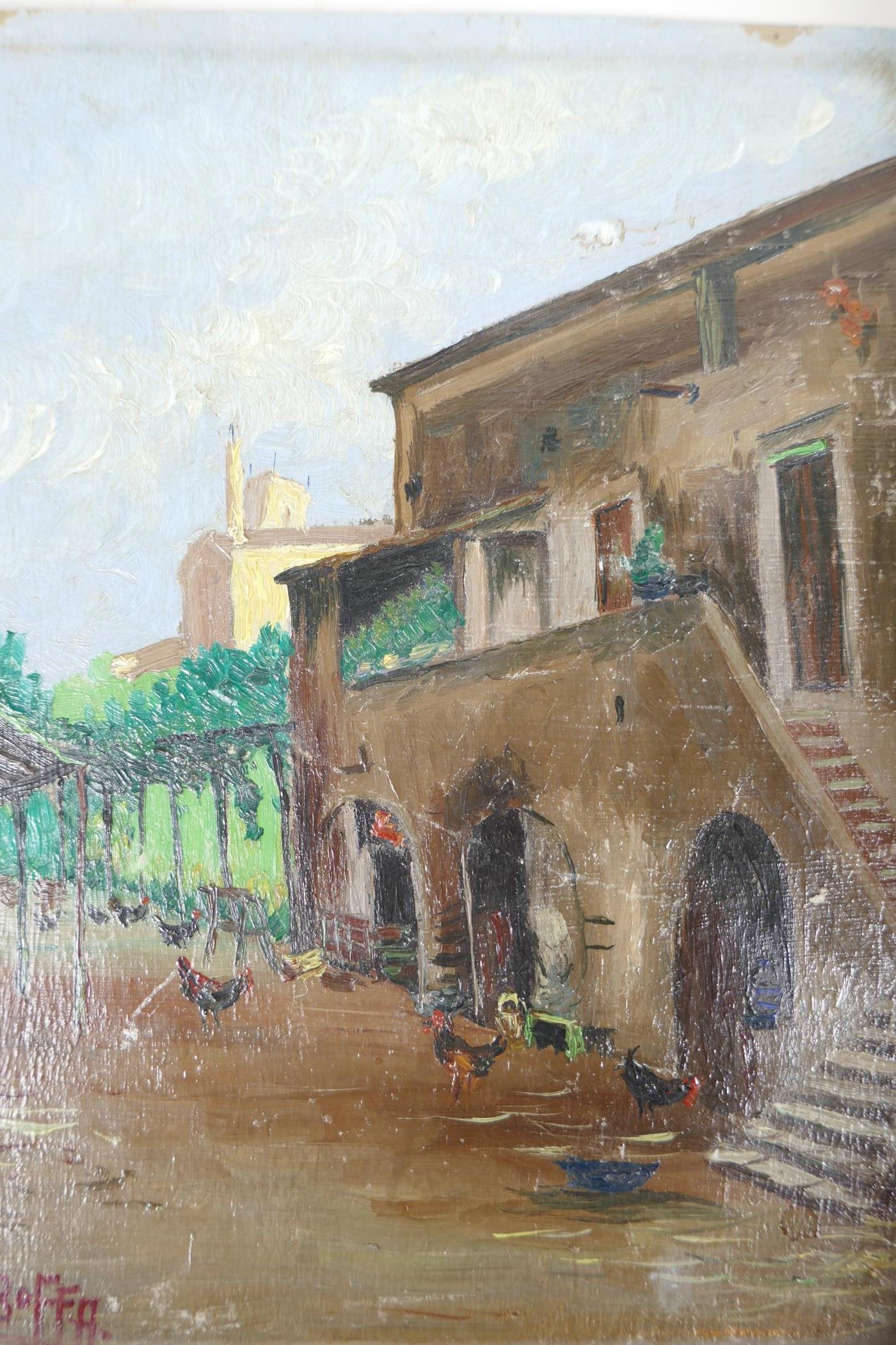 A Mediterranean coastal village, oil on board, 7 x 8½" and another of a quiet street with - Image 2 of 3