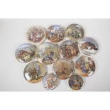 Twelve Prattware pot lids, various sizes, to include  "The Queen God Bless Her", "Dr. Johnson", "The