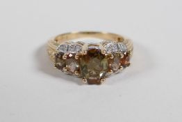 A 10ct yellow gold, tourmaline & diamond set ring, size P