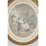 A French coloured engraving of a courting couple, in a good gilt frame, 12" x 14"