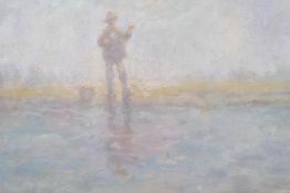 William Mason, "The Fisherman", signed, oil on canvas, 12" x 16", unframed