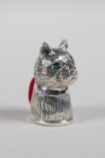 A novelty 925 silver cat pin cushion, 1"