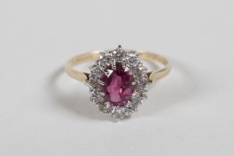 A 14ct yellow gold, ruby and diamond ring, approx 1.8ct, size T