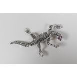 A 925 silver and marcasite brooch in the form of a lizard, 3" long