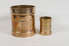 Two C19th Irish Imperial bronze measures by R.G. Gatchell & Son of Dublin, comprising a quart and