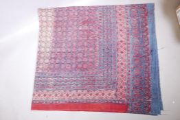 A vintage Indian block printed wall hanging/throw, 98" x 88"