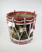 A painted military kettle/snare drum, painted with the Royal Crest, 15" diameter x 14" high, no SKW