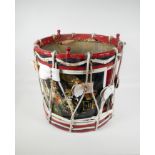 A painted military kettle/snare drum, painted with the Royal Crest, 15" diameter x 14" high, no SKW