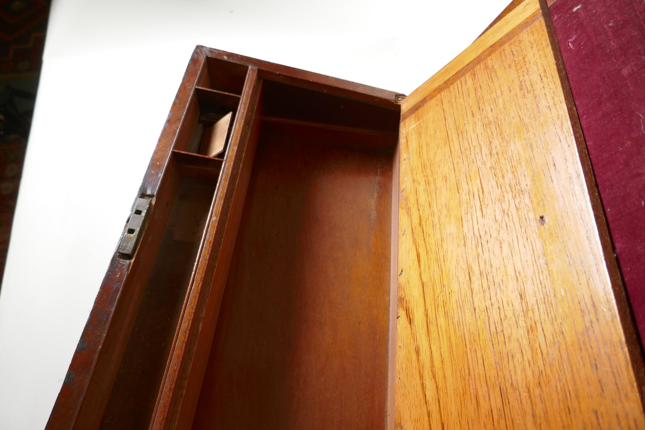 A C19th brass bound mahogany writing box, with fitted interior & secret drawers, (for - Image 4 of 4