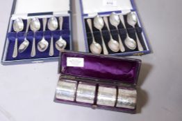 A set of six cased hallmarked silver teaspoons, Sheffield 1918, James Deakin and Sons, a set of
