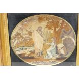 An early C19th woolwork depicting the Resurrection with Jesus and Mary Magdalene, 17" x 14", in an