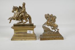 A Victorian brass doorstop, Wellington on horseback, 10" high, and another of Bonaparte