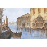 Two unframed Venice scenes, one monogrammed, watercolours, largest 15" x 22"