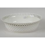 A late C18th Wedgwood creamware basket weave, oval bowl, with pierced rim, (chips to rim) 9" x 7"