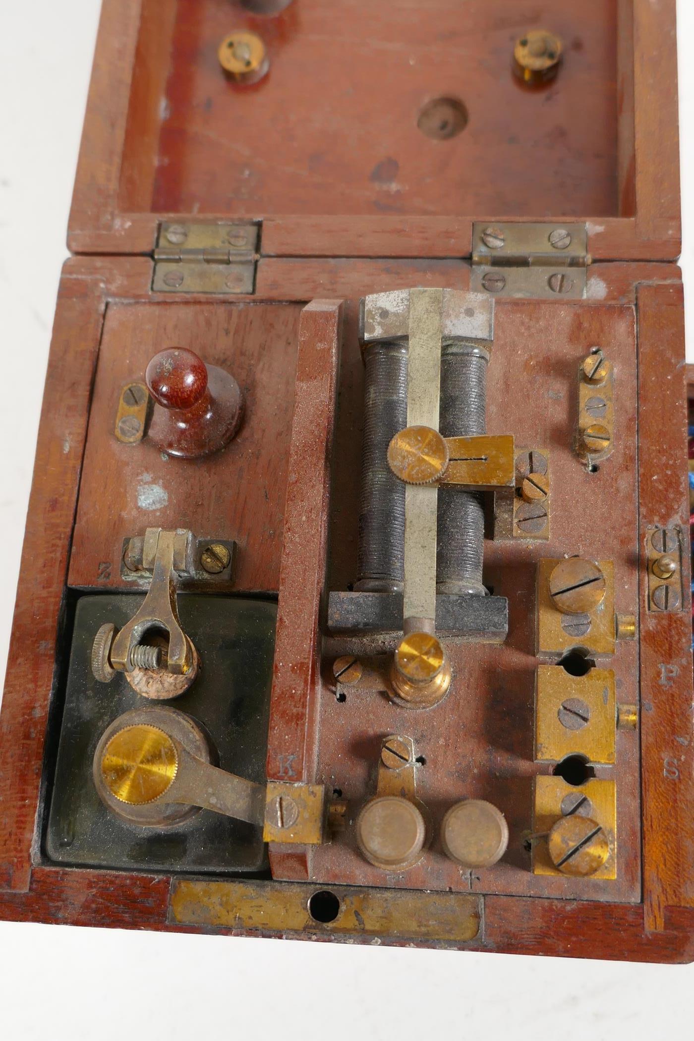 A C19th mahogany cased electric shock machine, 4½" cube - Image 3 of 3