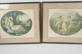 A pair of C19th colour engravings, after Angelica Kauffman, "Cupid disarmed by Euphrosine" & "