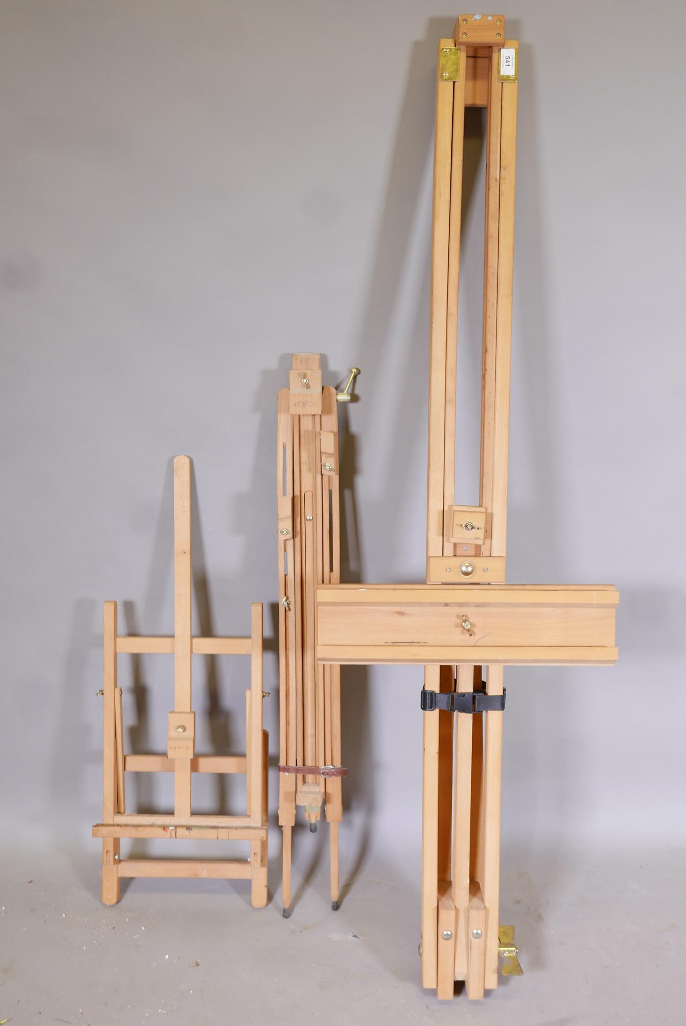 A Winsor and Newton Artist's easel, a smaller portable easel and a Reeves Sketch easel