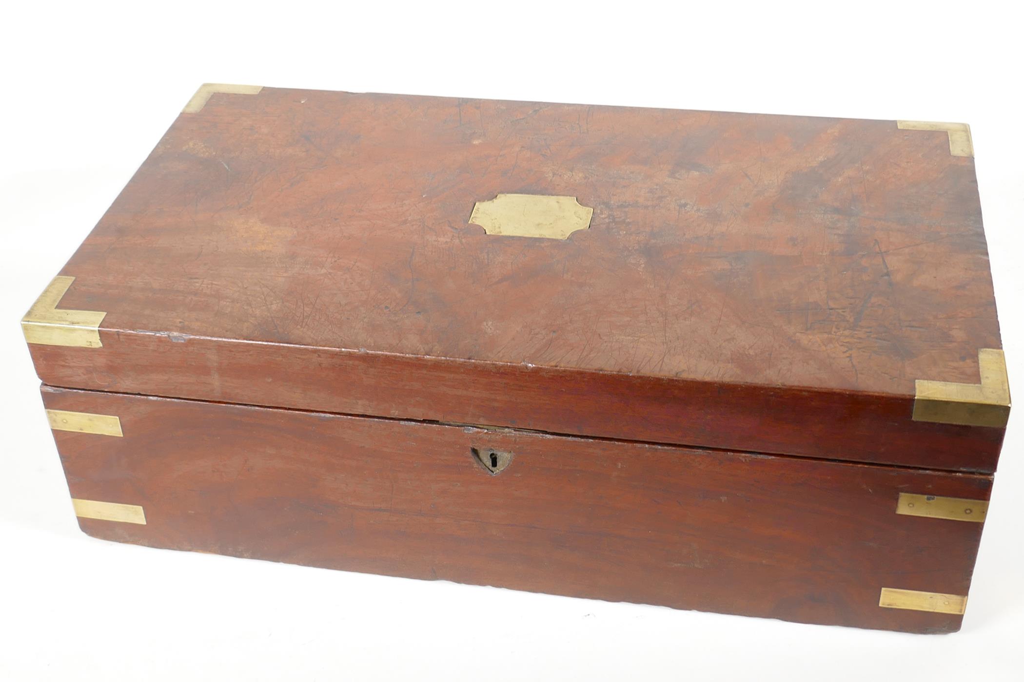 A C19th brass bound mahogany writing box, with fitted interior & secret drawers, (for - Image 3 of 4