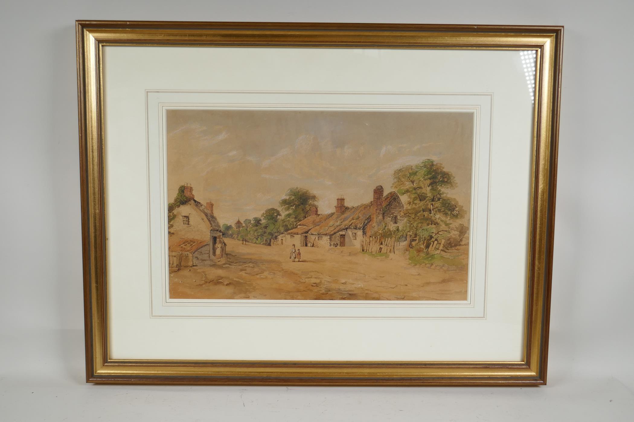An early C19th landscape of a rural town, naive watercolour, 15" x 9" - Image 2 of 3