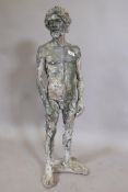 A painted composition statue, study of a male nude, 33" high