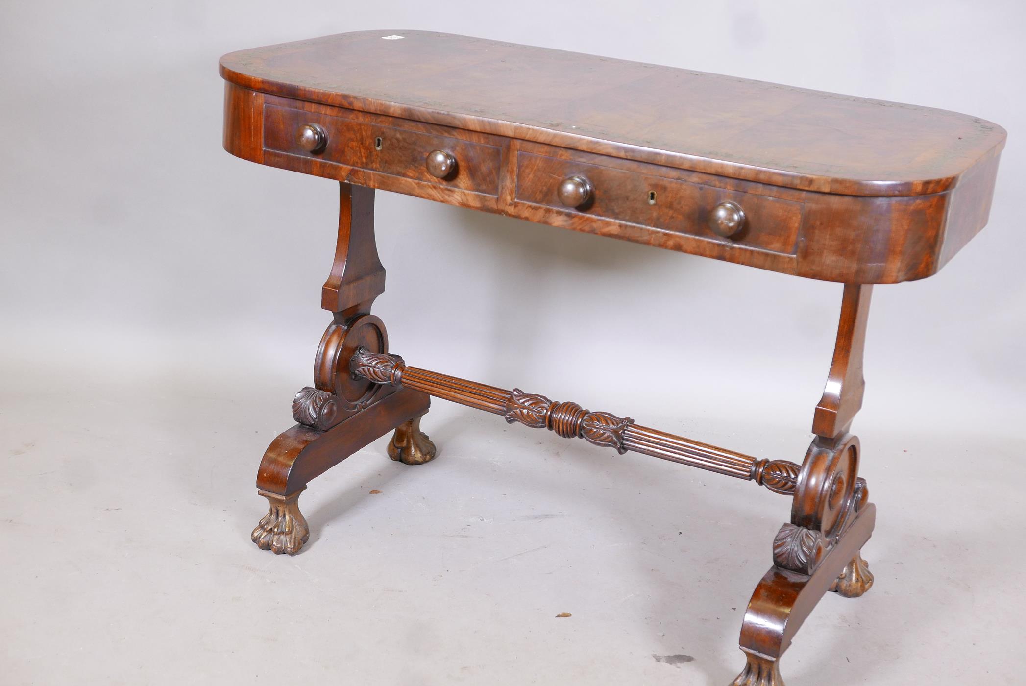 A C19th flame mahogany centre table, with two true and two false drawers, the top with rosewood - Image 6 of 6