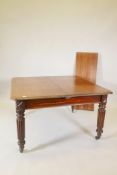 A C19th mahogany Gillow style extending dining table on reeded legs, with spare leaf, 66" x 48"
