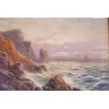 Rocky coastline with sailing ships, oil canvas, signed with a monogram and dated 1916, 14" x 10"