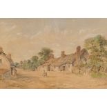 An early C19th landscape of a rural town, naive watercolour, 15" x 9"