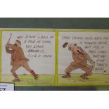 Seven humorous hand coloured prints by Dak, various sporting pursuits, cricket, golf, hunting etc,
