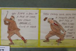 Seven humorous hand coloured prints by Dak, various sporting pursuits, cricket, golf, hunting etc,